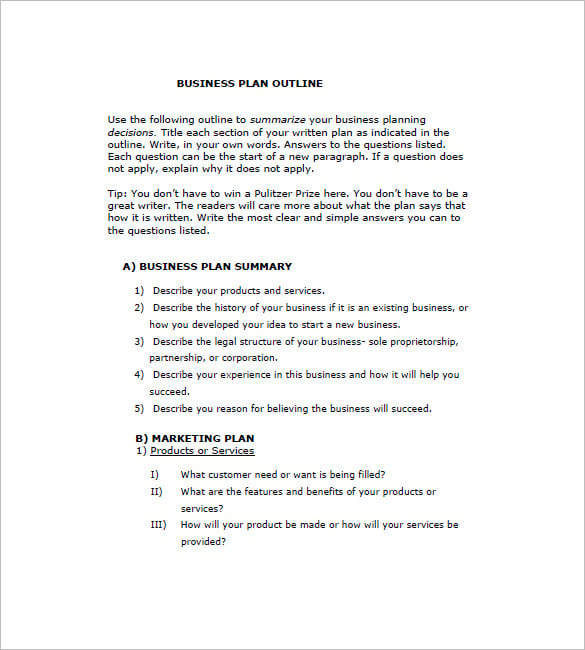 business plan outline examples