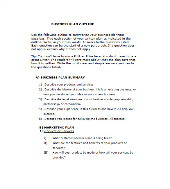 business plan outline examples