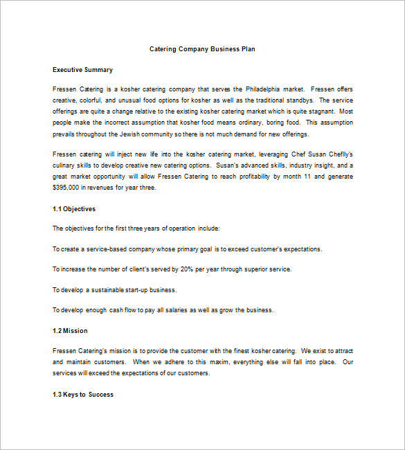 Catering Business Plan Template 14 Free Word Excel 