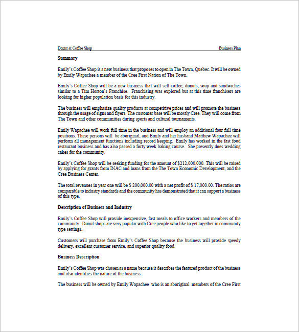 Coffee Shop Business Plan Template 13 Free Word Excel PDF Format 