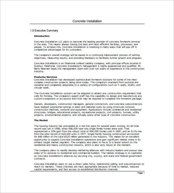 construction business plan template pdf