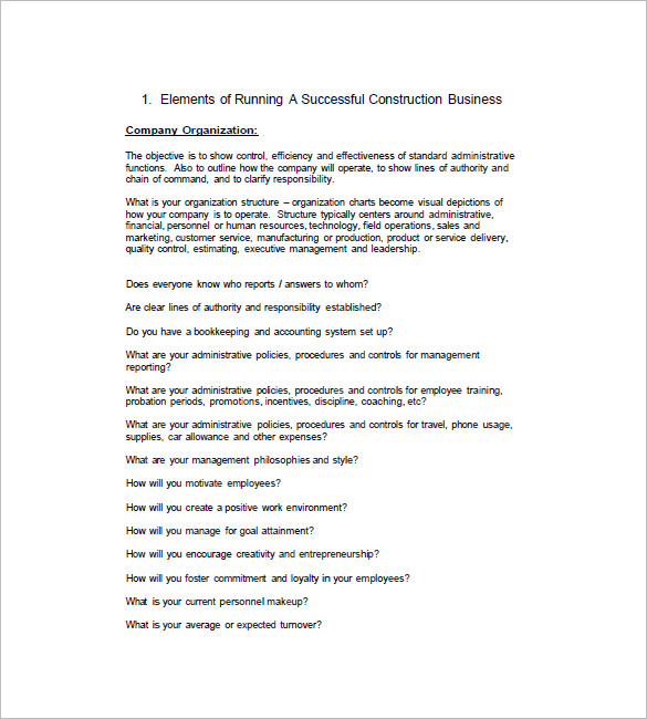 Construction business plan sample   executive summary | 