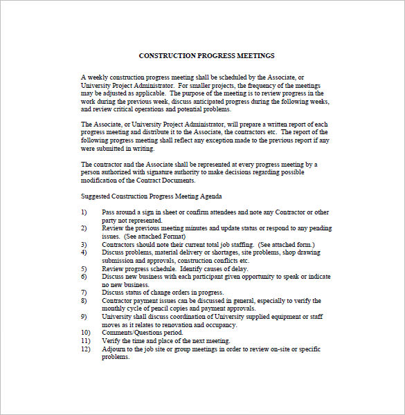 construction meeting minutes template