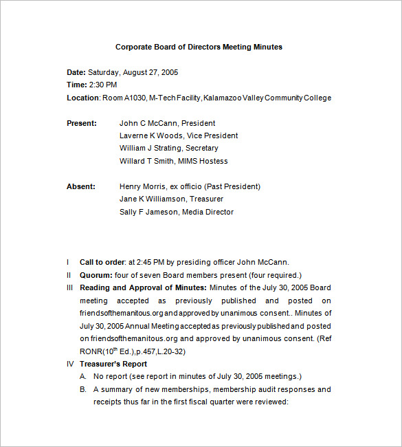 Corporate Meeting Minutes Template 10 Free Word Excel PDF Format