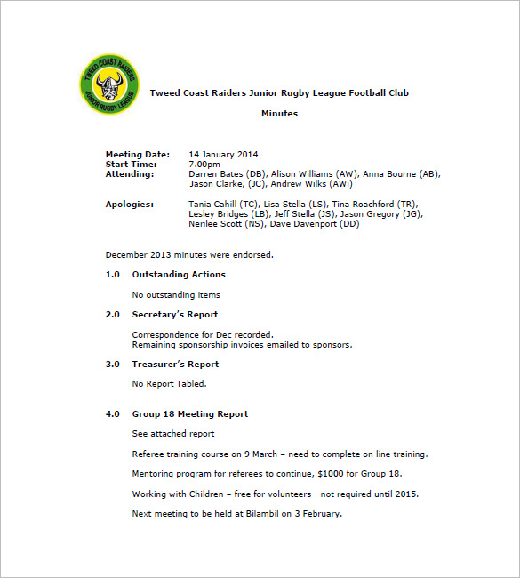  Simple Club Meeting Minutes Template 