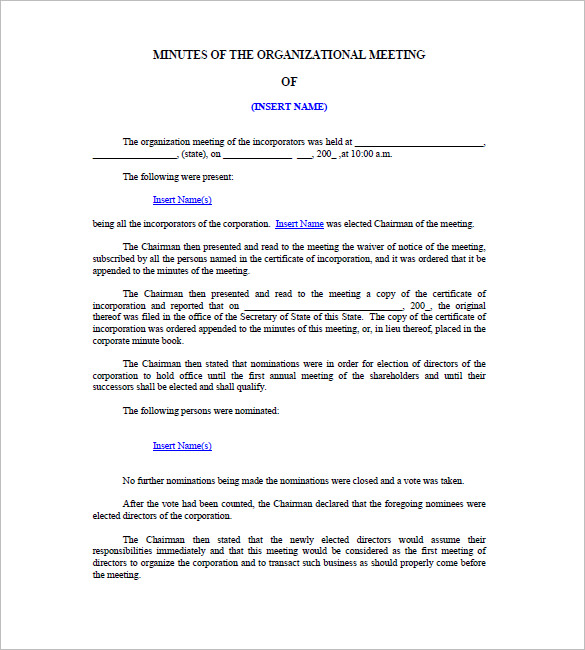 Corporate Meeting Minutes Template 10 Free Word Excel PDF Format 