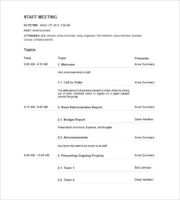 free staff meeting minutes template