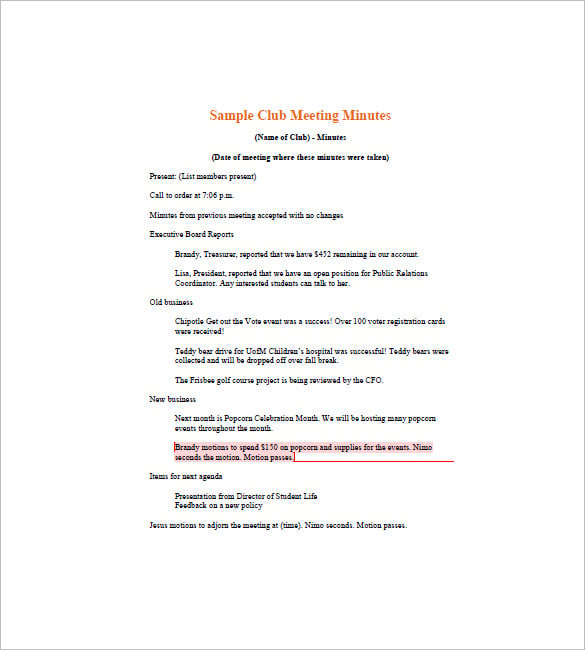 investment club meeting minutes template