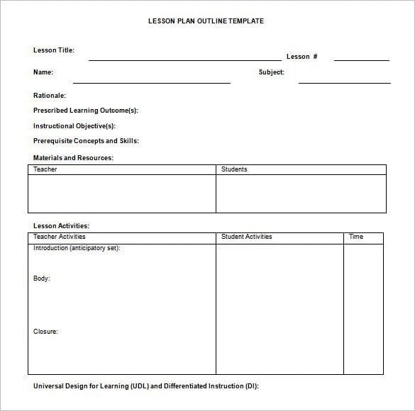 9 Lesson Plan Outline Templates DOC PDF