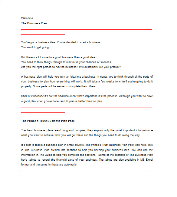 Business Plan Template Free Word Document