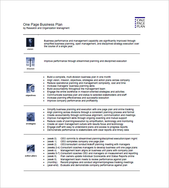 business plan example one page