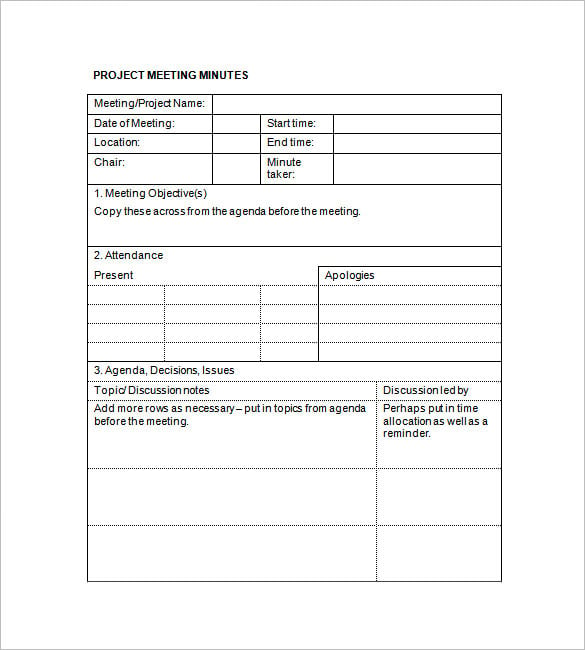 project meeting minutes template