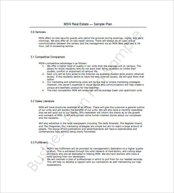 real estate business plan template free