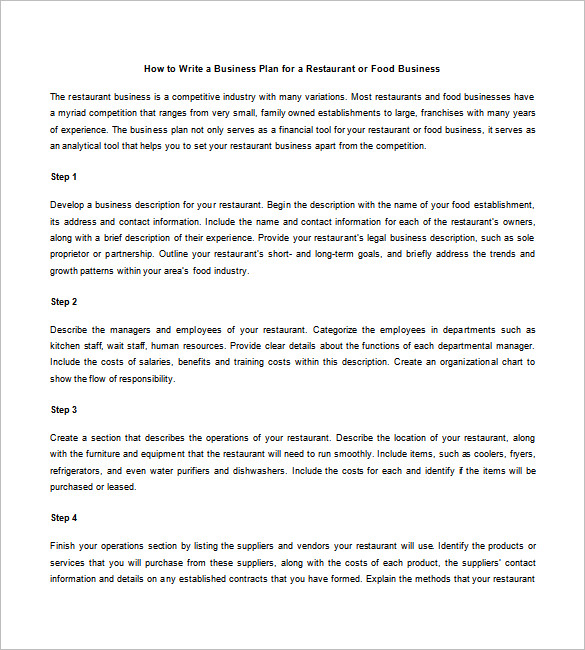 writing a restaurant business plan sample