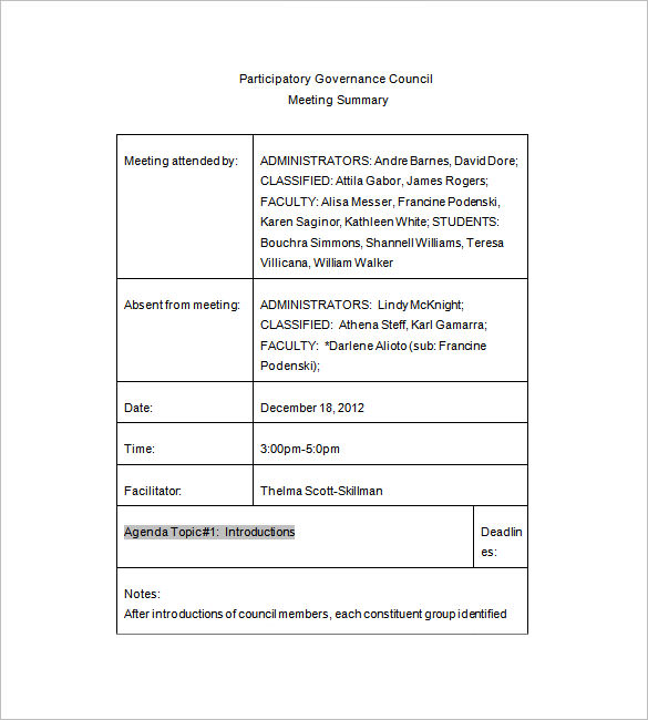 Committee Meeting Minutes Template 14 Free Word PDF Download