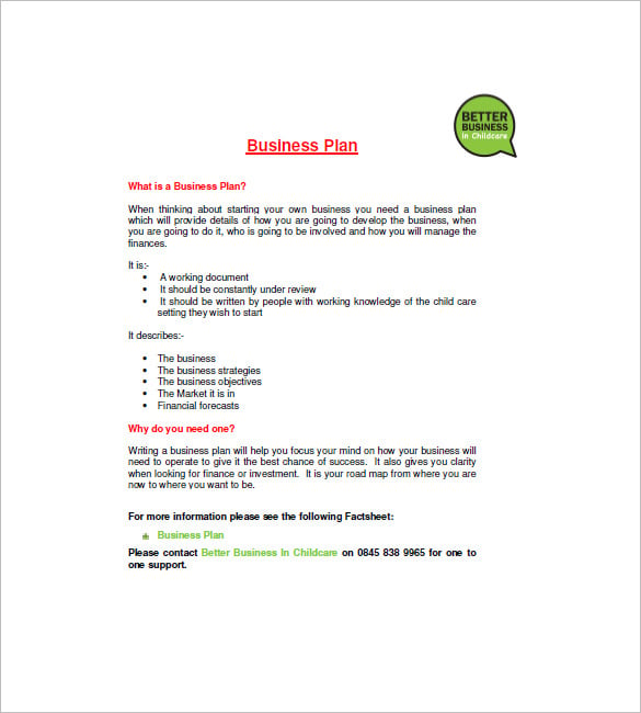 day care business plan sample pdf