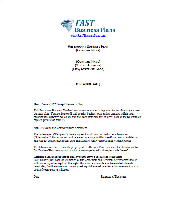 small restaurant business plan doc