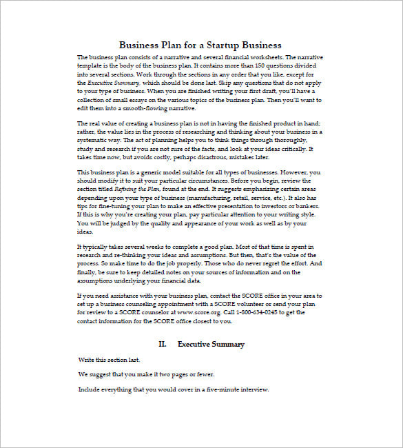 startup business plan sample pdf