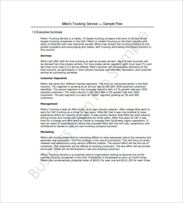 Trucking Plan Business Template 13+ Word, Excel, PDF Format Download