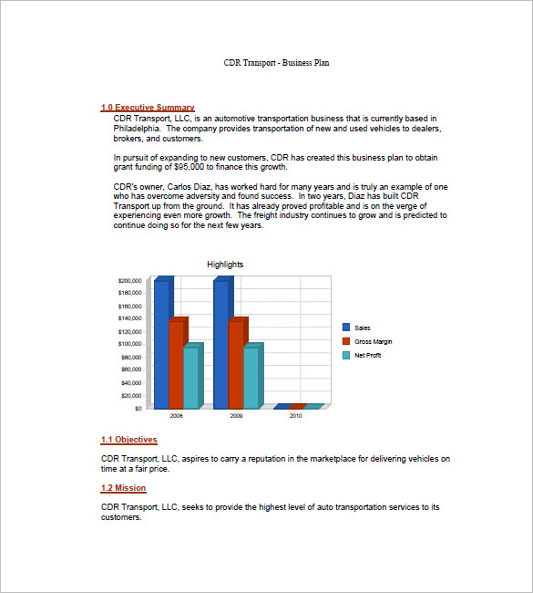 example of business plan for trucking company