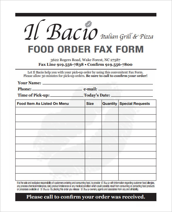 food order form template pdf download