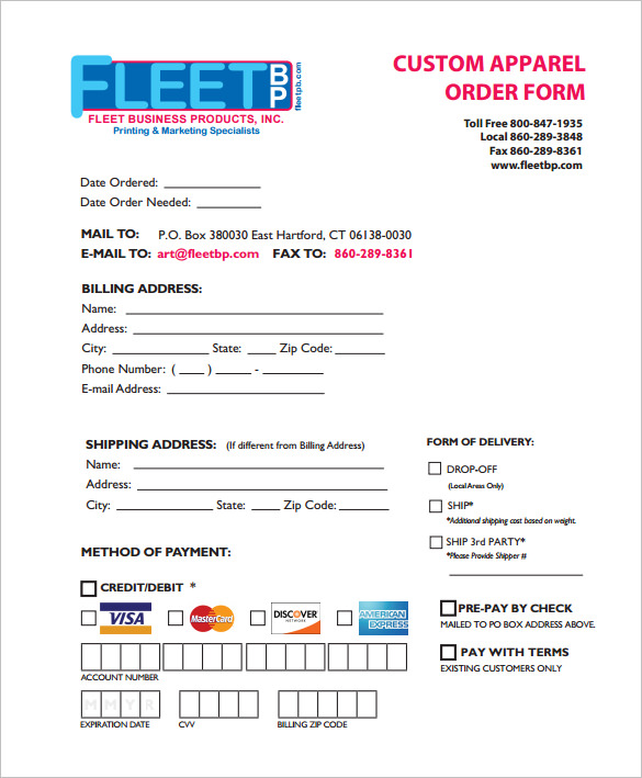 apparel order form template download free