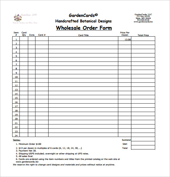 Basic Order Form Template Word