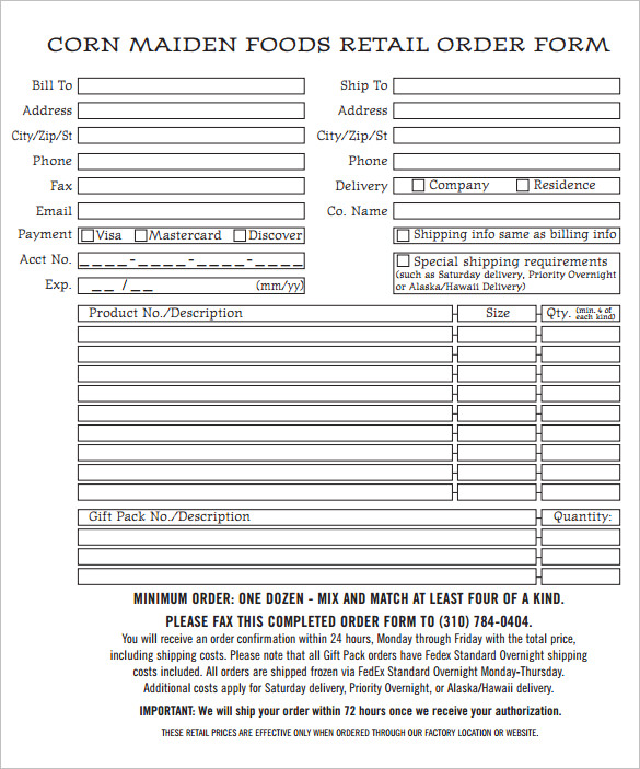 Simple Order Form Template Free