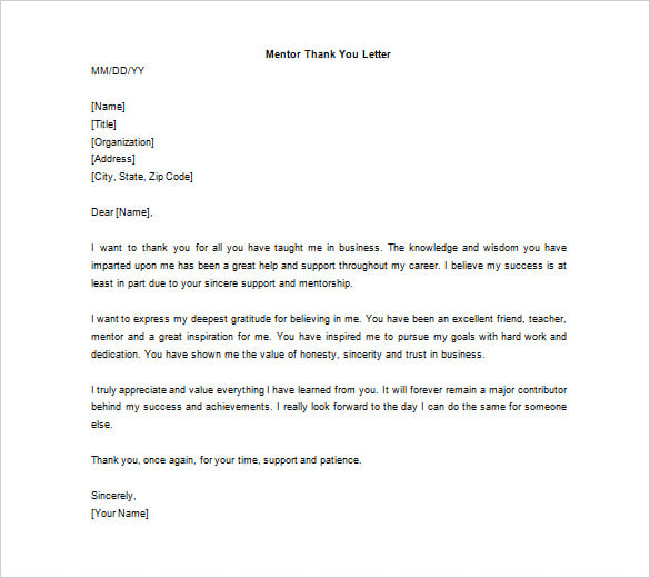 free mentor thank you letter word doc