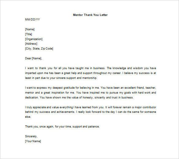 Thank You Letter To Mentor 9+ Free Word, Excel, PDF Format Download!