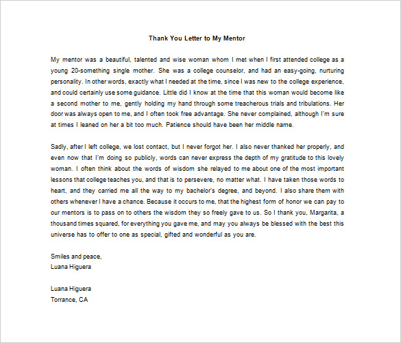 Thank You Letter To Mentor – 9+ Free Word, Excel, PDF Format Download ...