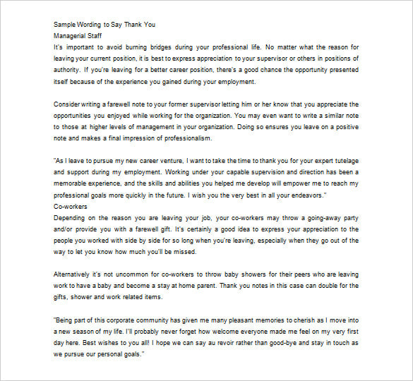 employee farewell thank you note free word doc