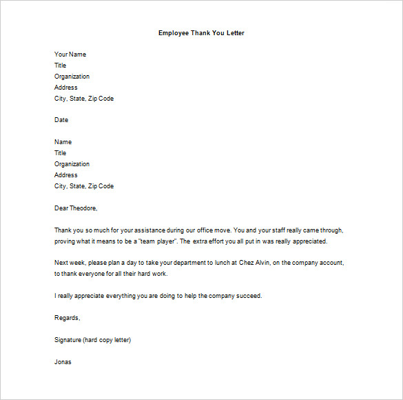 Thank You Letter to Employee – 14+ Free Word, Excel, PDF Format ...