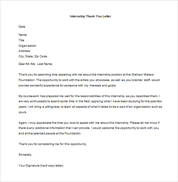 Internship Thank You Letter – 13+ Free Word, Excel, PDF Format Download ...