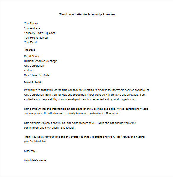 Internship Thank You Letter – 13+ Free Word, Excel, PDF Format Download!