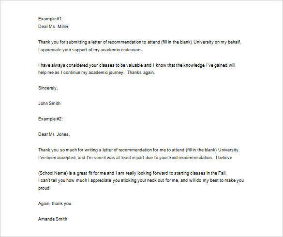 Thank You Letter For Recommendation – 9+ Free Word, Excel, PDF Format ...