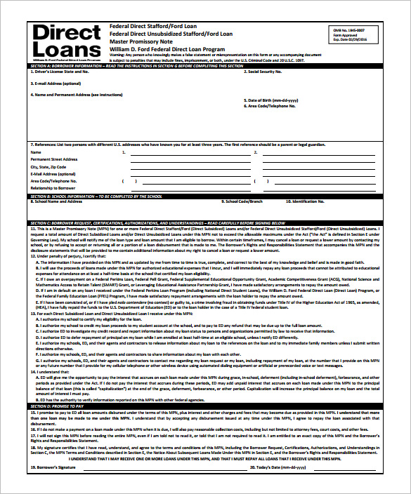 master promissory note student loan template