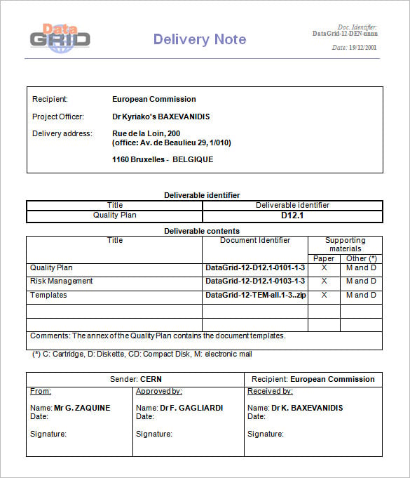blank delivery note template in word format