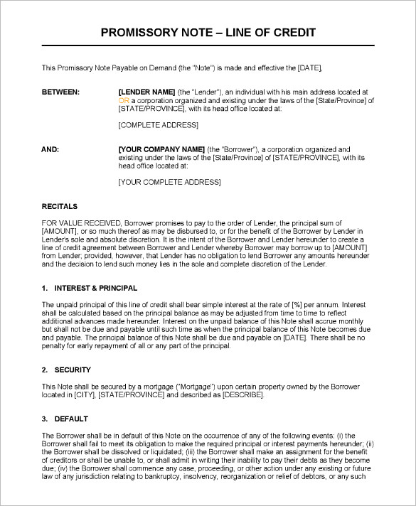 line of credit promissory note doc download