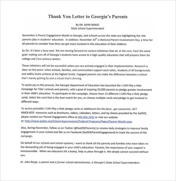 printable thank you letter to parents from school pdf format