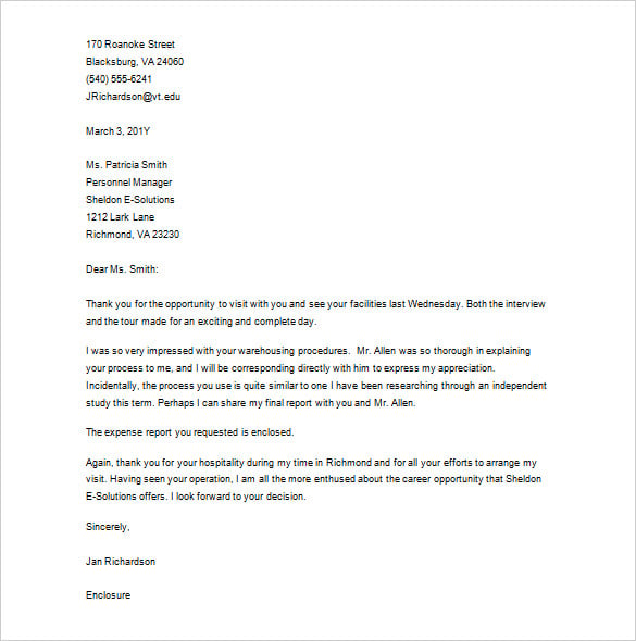 job thank you letter for on site interview
