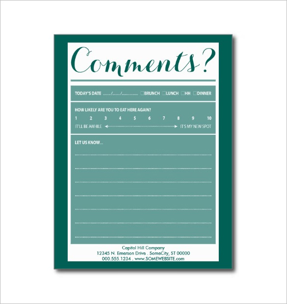Comment Cards Template Comment Cards Template