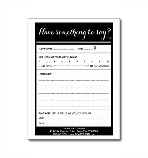 example of comment card template