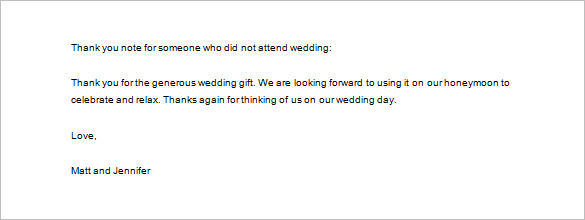 thank you note for not attended weddings