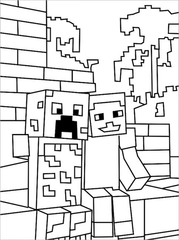 minecraft coloring page boy sitting on wall