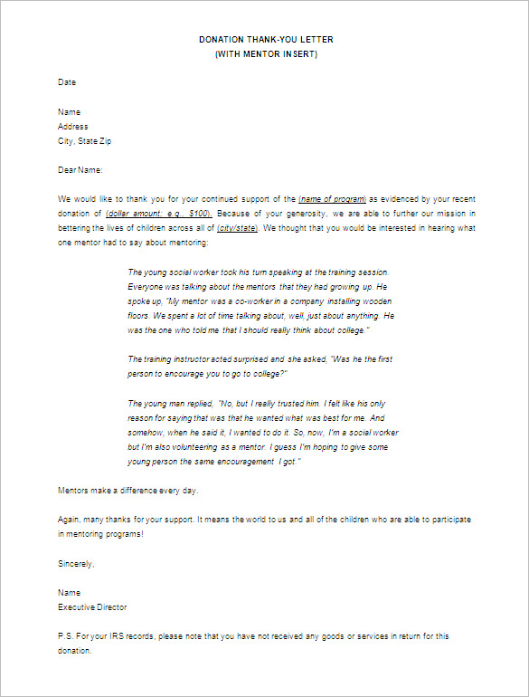 11+ Sample Thank You Letter For Donation - DOC, PDF
