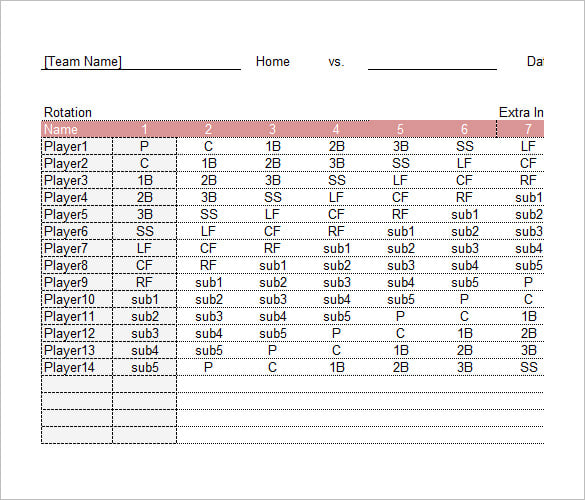 baseball line up card sample template download
