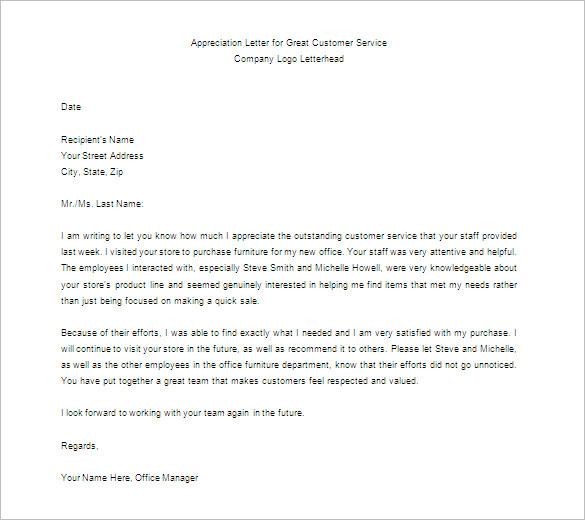 download appreciation letter for great customer service sample