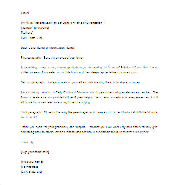 sample scholarship thank you letter ms word download