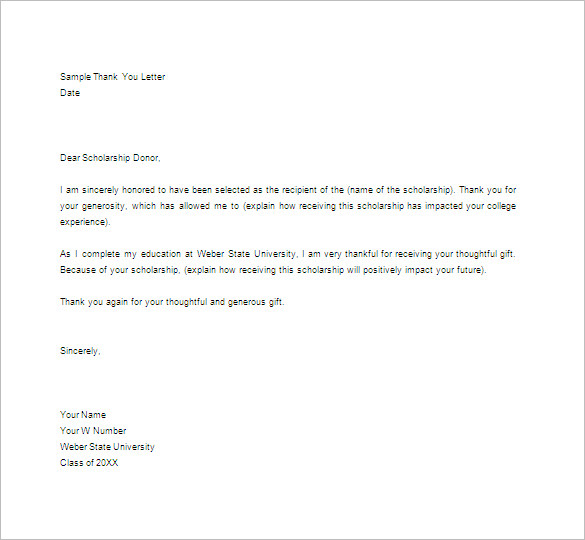 Scholarship Thank You Letter Template Word